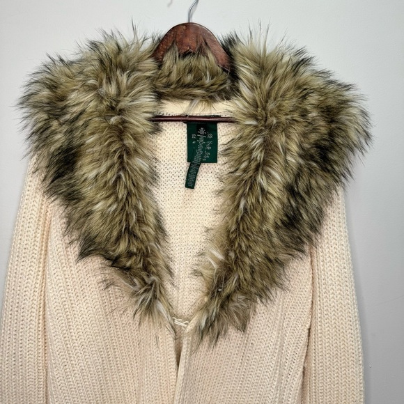 Ralph Lauren Faux Fur Collar Cream Wool Alpaca Knit Cardigan Sweater Size Med - Picture 4 of 16